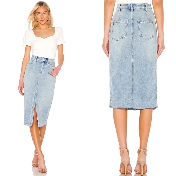 Free People Denim Midi Jean Skirt Women Distressed - Picture 2 of 2